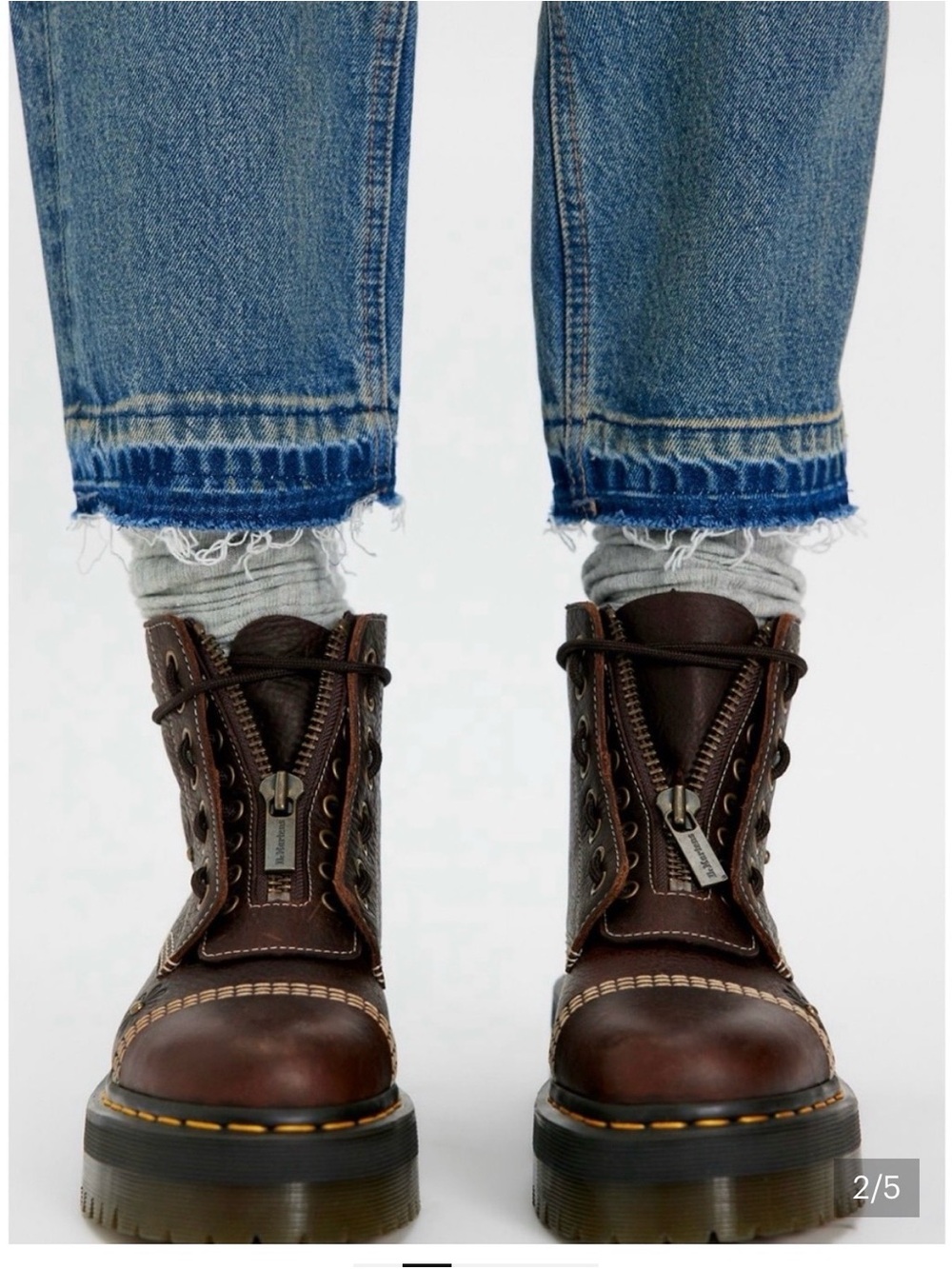 Dr. Martens Women's Brown Floral Stitch Leather Platform Boot - Picture 7 of 8